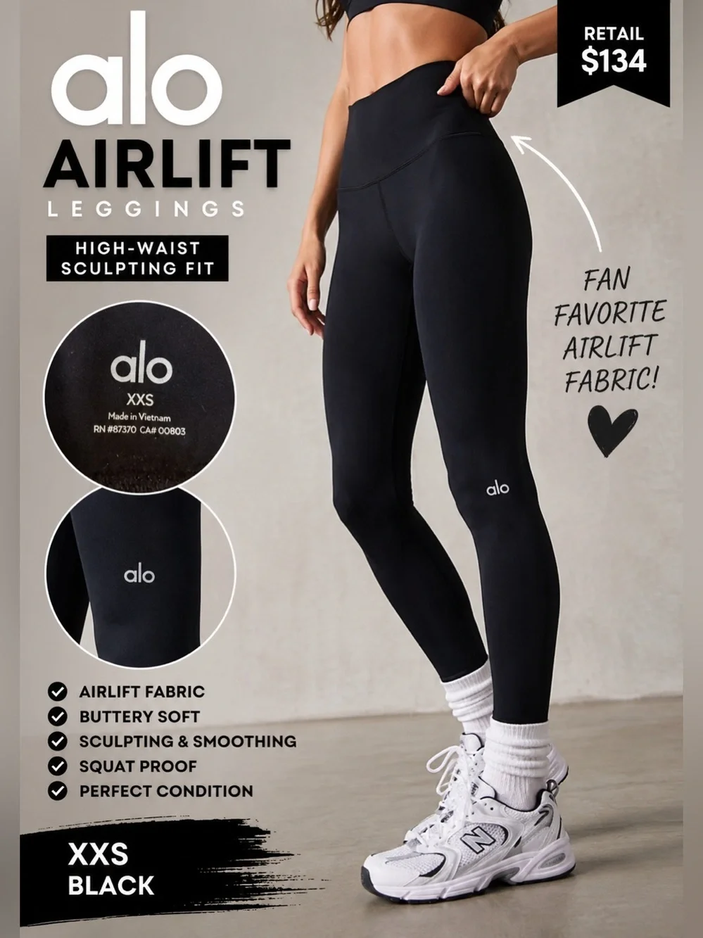 Alo Yoga Airlift High-Waist Leggings Black XXS Sculpting Activewear